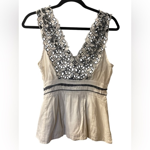 Anthropologie Floreat Women’s Gray Floral Eyelet Lace Peplum Blouse Size: 4 - Picture 1 of 5